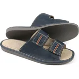 Herren Hausschuhe Pantoletten – Marineblau – Echtleder-Sohle – Klettverschluss Gr. 41 - Blau/Dunkelblau - 41