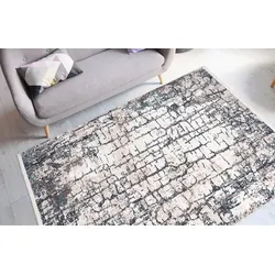 Teppich ME GUSTA "Akropolis 125", blau (grau, blau), B:80cm H:12mm L:150cm, Polyester, Teppiche, flacher Teppich mit Baumwollrücken, attraktiver Vintage-Look