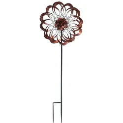 MARELIDA XXL Doppel Windrad kupferfarben 1,80m Metall Gartendeko Windspiel Gartenstecker