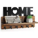 Pair Schlüsselbox Aus Holz Mit 6 Haken, Retro - Wandhalterung Mit Ablage Für Schlüssel & Briefe - Vintage Organizer Für Den Eingangsbereich