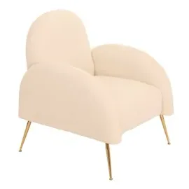 Mendler Lounge-Sessel HWC-N69, Cocktailsessel Sessel, Retro Nosagfederung Stoff/Textil Chenille ~ creme-weiß