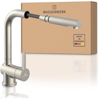 Wasserwerk Küchenarmatur WK4 | Wasserhahn Küche | Spültischarmatur mit Ausziehauslauf | Ausziehbare Geschirrbrause | Made in Germany | Edelstahloptik