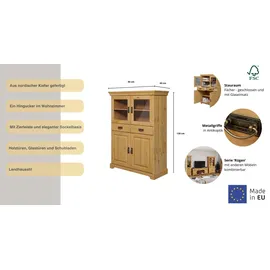 Home Affaire Highboard HOME AFFAIRE "Rügen", beige (natur), B:95cm H:130cm T:40cm, Massivholz, Sideboards, Highboard, Vitrine im Landhausstil, zertifiziertes Massivholz, Höhe 131 cm
