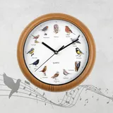 EASYmaxx Wanduhr mit 12 Singvogelstimmen | Automatische Abschaltung zwischen 21 und 5 Uhr | Rahmen Holzoptik [Batterien Typ AA erforderlich]