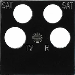 Gira System 55 Zentralplatte, Sat/TV/Radio, 4f, schwarz, Befestigung mit Schraube, mit Aufdruck, ohne Beschriftungsfeld, 025910