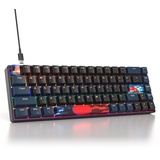 SOLIDEE mechanische Gaming Tastatur 65%,68 Tasten mit Lineare rote Schalter,kabelgebundene mechanische Tastatur mit LED-Hintergrundbeleuchtung,gemischtes Licht kompakte Tastatur(68 Black-Blue)