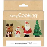 ScrapCooking 4 Deko-Holzscheite Sweet Xmas – Rentier, Schneemann, Weihnachtsmann & Tannenbaum – Dekoration für Kuchen zum Backen – 4942