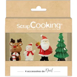 ScrapCooking 4 Deko-Holzscheite Sweet Xmas – Rentier, Schneemann, Weihnachtsmann & Tannenbaum – Dekoration für Kuchen zum Backen – 4942