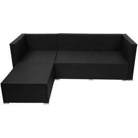 Mendler Poly-Rattan Garnitur HWC-F57, Balkon-/Garten-/Lounge-Set Sofa Sitzgruppe schwarz, Kissen dunkelgrau