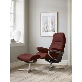 Stressless Relaxsessel STRESSLESS "Sunrise", rot (cherry paloma), B:92cm H:105cm T:80cm, Leder PALOMA: PALOMA ist ein durchgefärbtes Semianilin-Möbelleder mit natürlicher Narbung., Sessel, Relaxsessel, mit Hocker, mit Cross Base, Größe S, M & L, Holzakzent Braun
