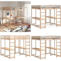 Hochbett mit Schreibtisch & Leiter 140x200 cm Massivholz Kiefer - Holzbett - Hochbett - Jugendzimmer - Kinderzimmer - Schlafzimmerschrank - Home &