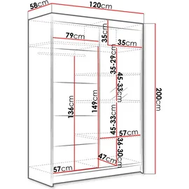 Mirjan24 Schiebetürenschrank Lino III 120 x 200 x 58 cm Braun/Weiß
