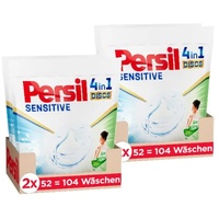 Persil Sensitive 4in1 DISCS Vollwaschmittel (2x 104 Waschladungen), Waschmittel für Allergiker & Babys, mit beruhigender Aloe vera für sensible Haut, effektiv von 20 °C bis 95 °C