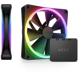 NZXT F140 RGB Duo Doppelpack – 2 x 140 mm zweiseitige RGB-Lüfter mit RGB-Controller – 20 individuell adressierbare LEDs – ausgewogener Luftstrom und statischer Druck – flüssigkeitsdynamisches Lager –