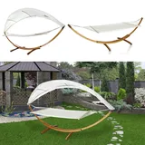 Tolletour Hängematte Mit Gestell, Massivholz Hängeschaukel Mit Markise, 415cmx150cmx210cm - Gartenliege Mit Holzständer