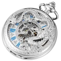 Tiong Vintage Taschenuhr Mechanische Einzigartige Hohl Gravierte Drachen Roman Ziffern Steampunk Taschenuhr mit Kette Geschenke