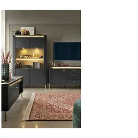 Quartier Vitrine Norica 111 x 170 x 40 cm Schwarz/Gold
