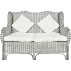 vidaXL 2-Sitzer-Sofa Grau Natürliches Rattan und Leinen