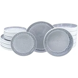 Teller-Set OTTO HOME "modernes Geschirr-Set, Service Lykk", weiß, stone, 18 Stk., Steinzeug, Geschirr-Sets, Teller-Set, hohe Haltbarkeit, spülmaschinen- & mikrowellengeeignet, Reaktivglasur