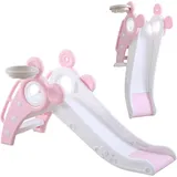 YOLEO Rutsche Kinder Fun-Slide mit Basketballkorb Faltbar Kinderrutsche rosa