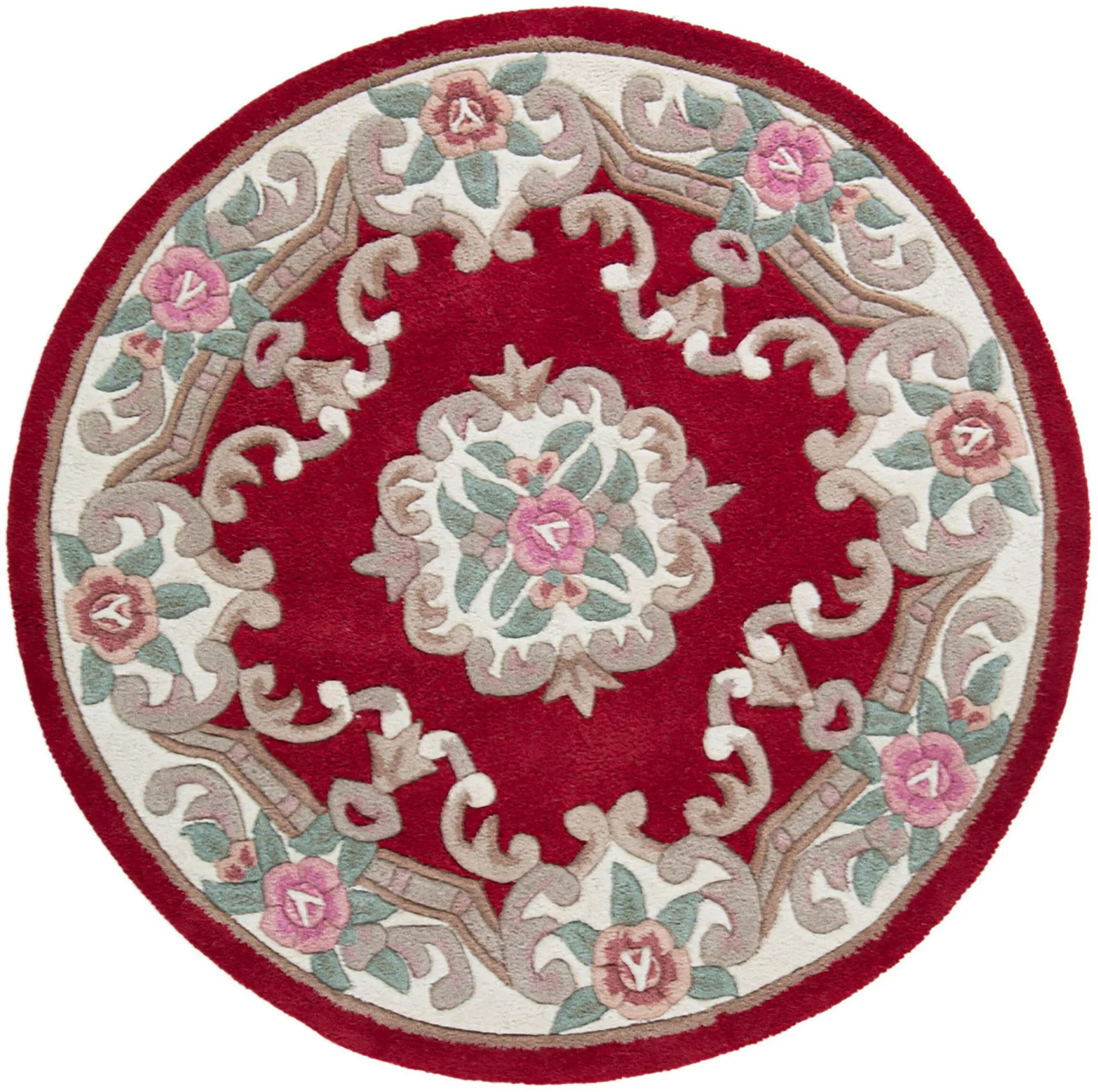 Wollteppich FLAIR RUGS "Aubusson" Teppiche Gr. Ø 120 cm, 10 mm, 1 St., rot Esszimmerteppiche