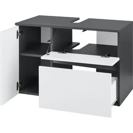 Home Affaire Waschbeckenunterschrank HOME AFFAIRE "Wisla", grau (anthrazit, weiß), B:80cm H:53cm T:45cm, Holzwerkstoff, Schränke, Waschbeckenunterschrank, für Wandmontage, Siphonausschnitt, Push-to-open-Funktion, Breite 80 cm