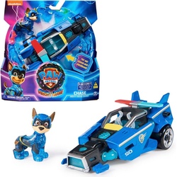 Spin Master Spielzeug-Auto PAW Patrol, Der Mighty Kinofilm: Superhelden-Basis-Fahrzeug von Chase, Polizeiauto mit Welpenfigur, Licht- und Soundeffekt blau