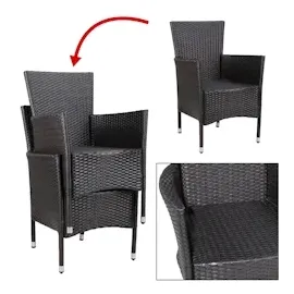 CASARIA Polyrattan Gartenstuhl 59 x 59 x 88 cm braun/creme 2er Set stapelbar