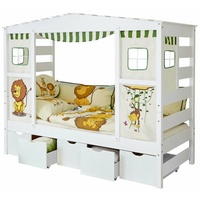 TICAA Hausbett mit Bettkasten "Safari" Kiefer Weiß