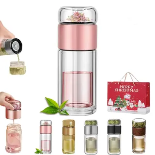 Infusifie Tea Infuser, 2025 New Tea Infuser, Double-Layered Glass Tea Infuser Bottle, Portable Leak-Proof Tea Infuser Pot (Pink, 280ml)