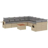 VidaXL 11-tlg. Garten-Sofagarnitur mit Kissen Beige Poly Rattan