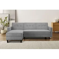Ecksofa DOREL HOME "Hartford II", grau, B:213cm H:83cm T:154cm, Sofas, mit Bettfunktion und Stauraum, Recamiere beidseitig montierbar