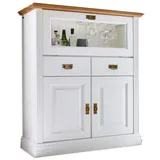 Casamia Barschrank Highboard Barschrank Novara 3-türig 2 Schubladen weiß Massivholz weiß