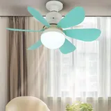 Umikk Schlafzimmer LED Deckenventilator mit Beleuchtung und Fernbedienung,Abnehmbarer Deckenventilator,3 Modi LED-Deckenventilator mit Lampe Kleiner Deckenventilator (40W blau (mit Fernbedienung))