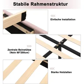 Flieks Polsterbett 90 x 200 cm Massivholz rosa