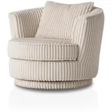 furn.design Sessel in beige/wollweiß Mega-Cord Drehsessel 360° drehbar inklusive Kissen Comfy (Wollweiß)