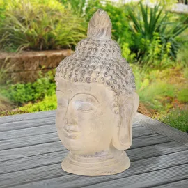 ECD Germany Buddha Figur 78 cm Beige/grau, Kunststein Polyresin, Kopf Statue Skulptur Feng Shui Kunststeinfigur - Dekoobjekte, Buddha Figuren