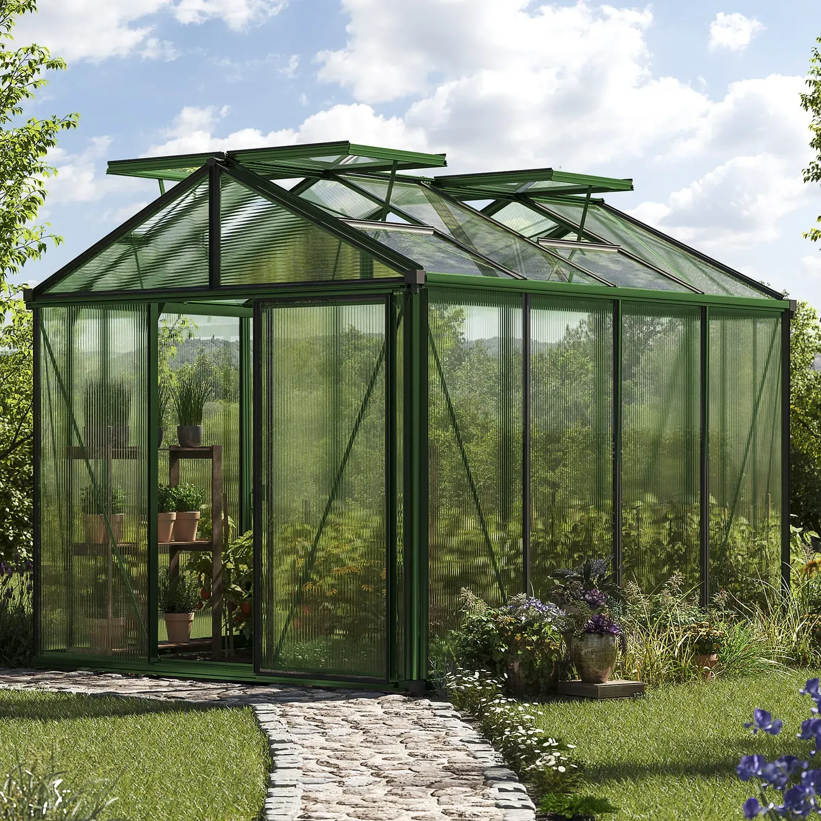 GFP Profi 235 x 311 cm Gewächshaus, Pulverbeschichtet Grün, RAL 6005 | Aktionsset - Profi 1 - (GFPV00186)