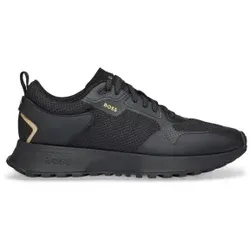 BOSS für Herren. 50513195 Turnschuhe aus gemischtem Material mit Mesh-Details und Markennamen Schwarz (39), Wohnung, Schnürsenkel, Lässig