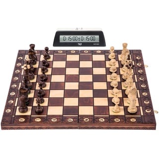 Square - Schach Set S1 - Schachbrett aus Holz - Senator LUX + Schachuhr DGT 1001