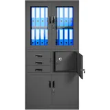 Jan Nowak C018S Büroschrank Metallschrank Tresor Safe Geheimfach Flügeltüren Schubladen Pulverbeschichtung Stahlblech 185 cm x 90 cm x