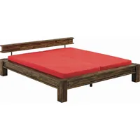 Hasena San Luca braun (akazie vintage braun, lackiert), H:67cm L:228cm, Betten, mit Massivholzkopfteil, Fußhöhe 20cm