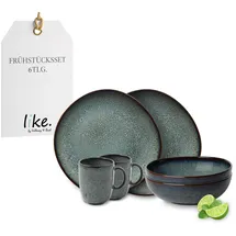 Villeroy & Boch like. by Villeroy & Boch Lave Gris Geschirr Set Aus Steingut, 6Tlg., Pottery Look, Frühstückservice Für 2 Personen, Grau