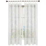 Woltu VH6059be-2, 2er Set Gardinen transparent Blumen Stickerei mit Schlaufen Leinen Optik, Doppelpack Vorhang Stores Voile Fensterschal Dekoschal für Wohnzimmer Schlafzimmer, 140x225 cm, Beige