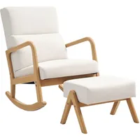 Homcom Schaukelstuhl mit Hocker Polyester 65 x 94,5 x 96 cm Cremeweiß