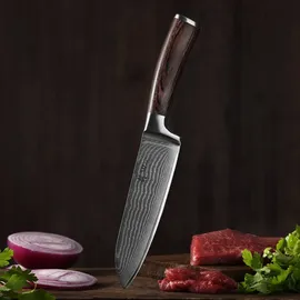 Wakoli EDIB Damast Santoku Messer I 17cm Klinge aus 67 Lagen Damaststahl I Pakkaholzgriff
