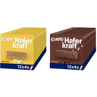 Corny Haferkraft Banane, Haferriegel, 12er Pack (12 x 140g Schachtel mit je 4 Riegeln) & Haferkraft Kakao, 12er Pack (12 x 140g Schachtel mit je 4 Riegeln)