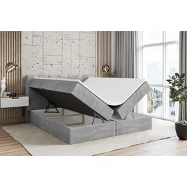 altdecor Boxspringbett mit H4 Matratze und Topper - 180 x 200 cm - MILTIO - Hellgrau Samt - Polsterbett mit Bettkasten und Lattenrost, Bett mit Sta... - Hellgrau