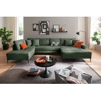 Wohnlandschaft TRENDS BY HG "Summer U-Form", grün, B:360cm H:86cm T:196cm, Sofas, Wohnlandschaft, in Cord-Stoff mit Metallfuß, Topseller