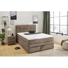 luma-home Boxspringbett 140x200 cm, H3 Federkernmatratze Bonell Topper, Cord Braun Taupe / 20037 - Braun